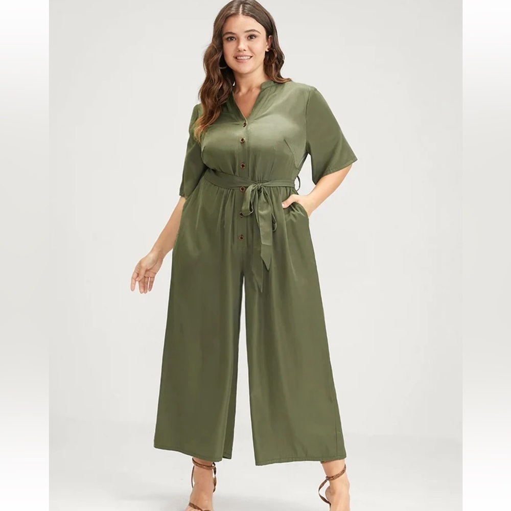 BloomChic Plus Size 4XL Solid Pocket Button Belted Jumpsuit us26